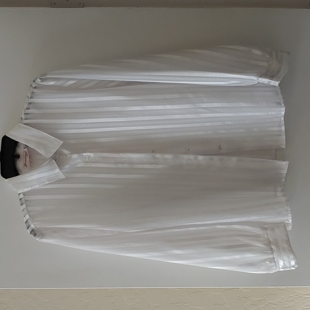 Joanna Plus 100% polyester white long sleeve sheer blouse 1x